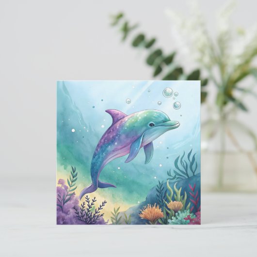 Watercolor painted dolphin 招待状 (スタンド正面)