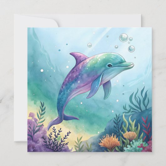 Watercolor painted dolphin 招待状 (正面)