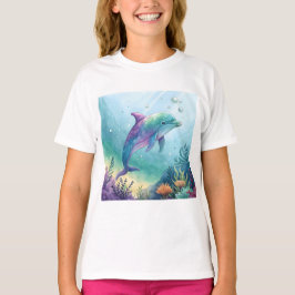 Watercolor painted dolphin tシャツ