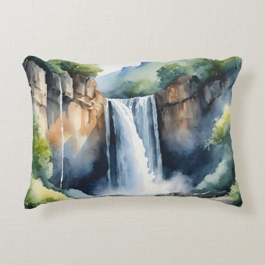 Watercolor painted waterfall アクセントクッション (正面)
