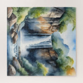 Watercolor painted waterfall ジグソーパズル (横)