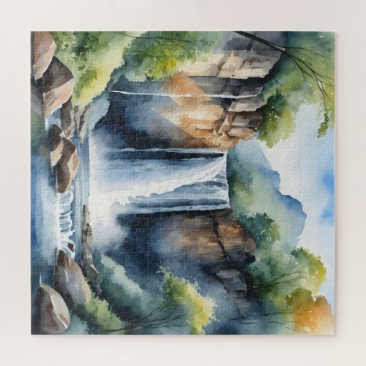 Watercolor painted waterfall ジグソーパズル (横)