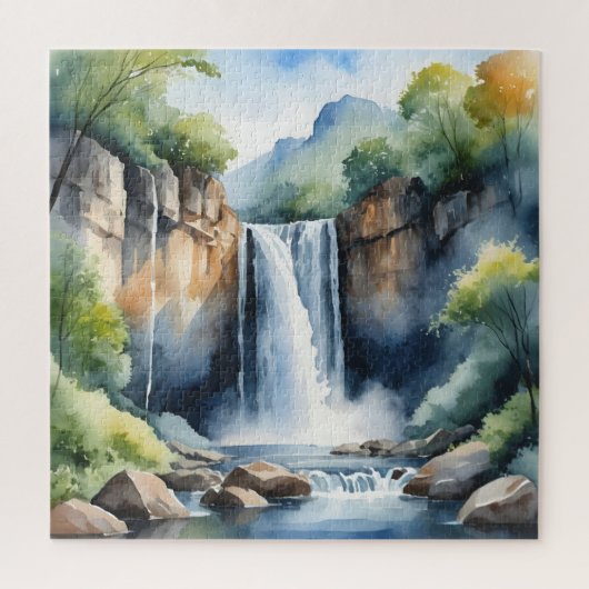 Watercolor painted waterfall ジグソーパズル (縦)