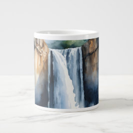 Watercolor painted waterfall ジャンボコーヒーマグカップ