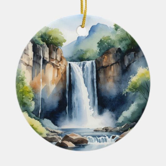 Watercolor painted waterfall セラミックオーナメント (正面)