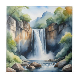 Watercolor painted waterfall タイル