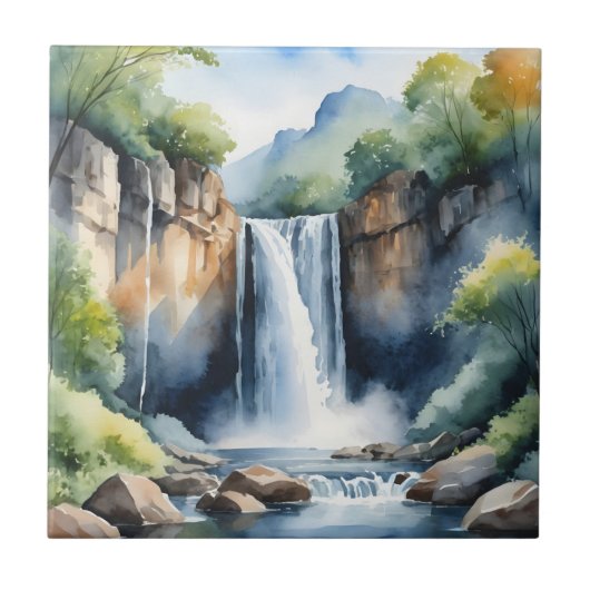 Watercolor painted waterfall タイル (正面)