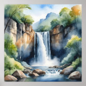 Watercolor painted waterfall ポスター (正面)