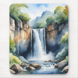 Watercolor painted waterfall マウスパッド