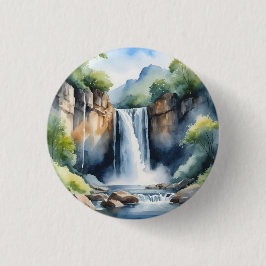 Watercolor painted waterfall 缶バッジ