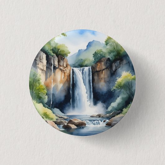 Watercolor painted waterfall 缶バッジ (正面)