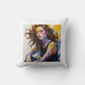 Watercolor painted woman クッション (正面)
