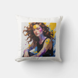 Watercolor painted woman クッション