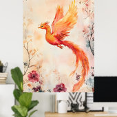 watercolor painting depicting a mythical phoenix  ポスター (ホームオフィス)