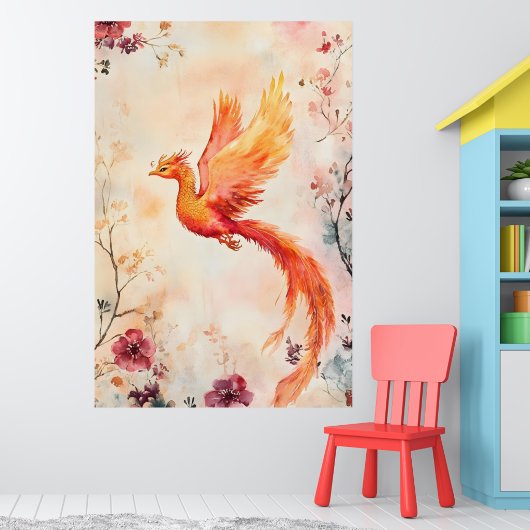 watercolor painting depicting a mythical phoenix  ポスター (子ども部屋1)