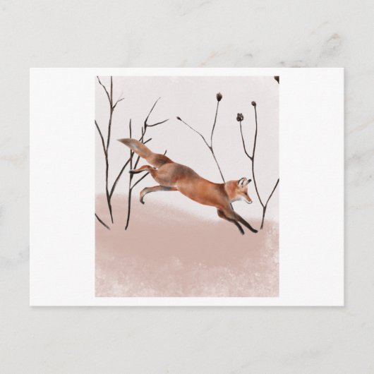 Watercolor painting of a winter fox jumping ポストカード (正面)