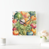 Watercolor Painting of Assorted Vegetables スクエア壁時計 (ホーム)