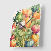 Watercolor Painting of Assorted Vegetables スクエア壁時計 (傾斜)
