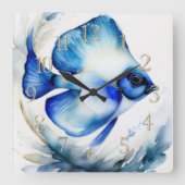Watercolor Painting of Blue Fish スクエア壁時計 (正面)