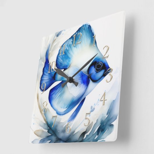 Watercolor Painting of Blue Fish スクエア壁時計 (傾斜)