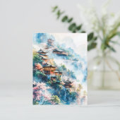 Watercolor painting of Chinese temples ポストカード (スタンド正面)