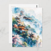 Watercolor painting of Chinese temples ポストカード (正面/裏面)