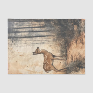 Watercolor Painting of Deer at the Edge of Forest 薄葉紙