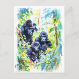 Watercolor painting of gorilla family in jungle シーズンポストカード