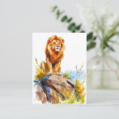 Watercolor painting of lion sitting on a rock シーズンポストカード (スタンド正面)