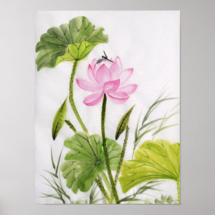 Watercolor Painting Of Lotus Flower ポスター