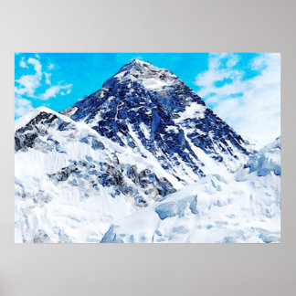 Watercolor Painting of Mount Everest ポスター