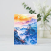 Watercolor painting of sundown chinese mountain ポストカード (スタンド正面)