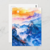 Watercolor painting of sundown chinese mountain ポストカード (正面/裏面)