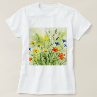 Watercolor painting of wildflowers and plants tシャツ