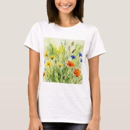 Watercolor painting of wildflowers and plants tシャツ
