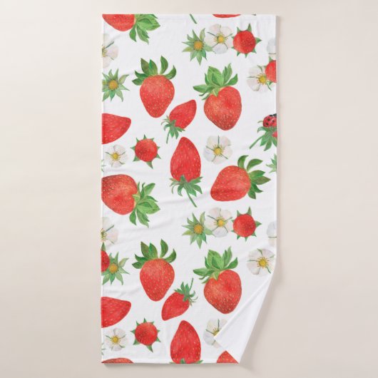Watercolor painting Seamless pattern of strawberri バスタオル (バスタオル)