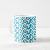Watercolor painting seamless pattern with blue wav コーヒーマグカップ (正面左)