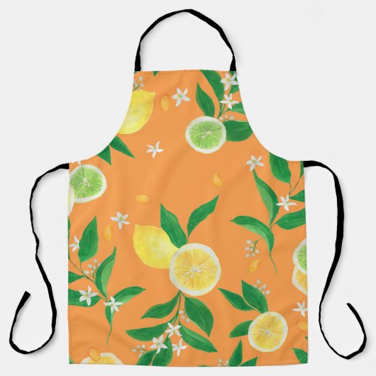 Watercolor painting seamless pattern with citrus f エプロン (正面)