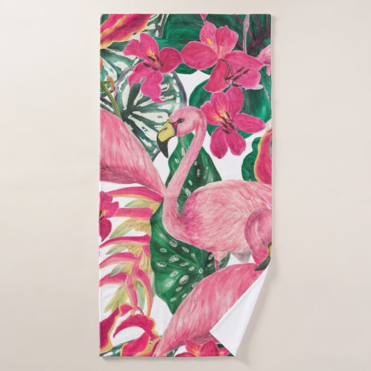 Watercolor painting seamless pattern with flamingo バスタオル (バスタオル)