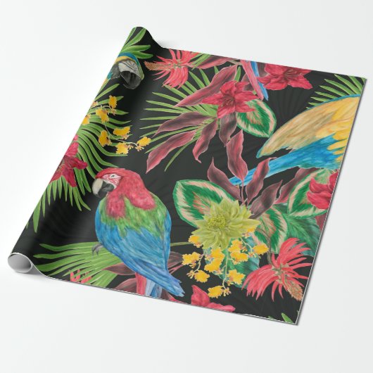 Watercolor painting seamless pattern with parrots ラッピングペーパー (アンロールド)