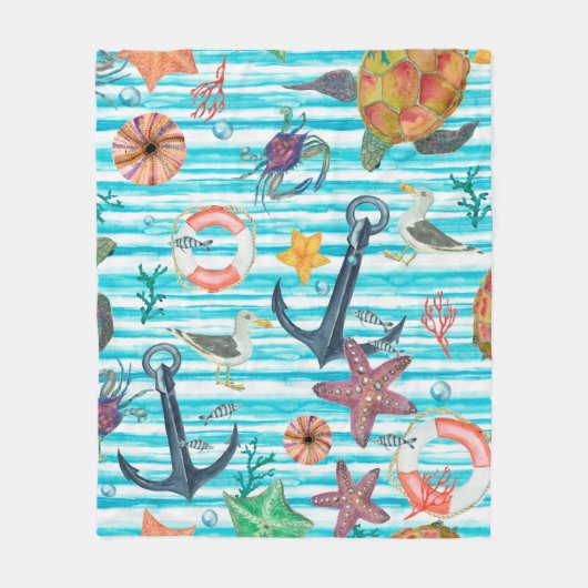 Watercolor painting seamless pattern with turtles, フリースブランケット (正面)