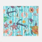 Watercolor painting seamless pattern with turtles, フリースブランケット (正面(横))