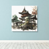 Watercolor painting style of a japanese temple キャンバスプリント (インサイチュ (ウッドフロア))