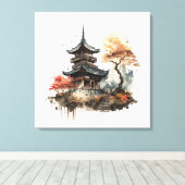 Watercolor painting style of a japanese temple キャンバスプリント (インサイチュ (ウッドフロア))