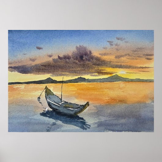 Watercolor Painting Sunset scene ポスター (正面)