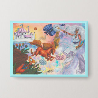 Watercolor Painting Unicorn Opal Fairy Dragon Fire 缶バッジ