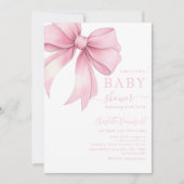 Watercolor Pale Pink Ribbon Baby Shower 招待状 (正面)