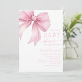 Watercolor Pale Pink Ribbon Baby Shower 招待状 (スタンド正面)