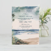 Watercolor Palm And Beach Grass QR Code Wedding 招待状 (スタンド正面)