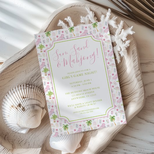 Watercolor Palm Beach Mahjong Party 招待状